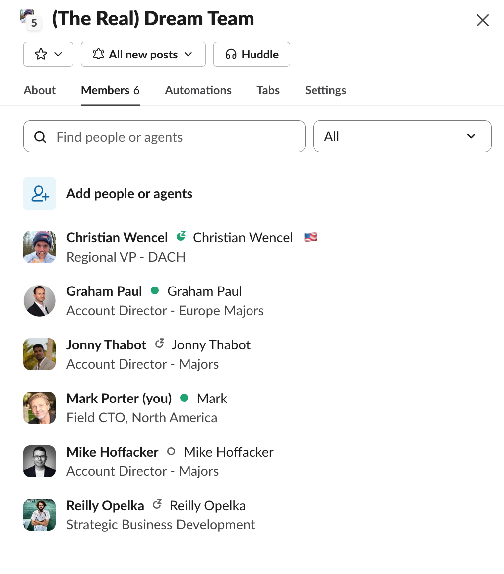 Members of the (The Real) Dream Team Slack channel: Christian Wencel, Graham Paul, Jonny Thabot, Mark Porter, Mike Hoffacker, Reilly Opelka